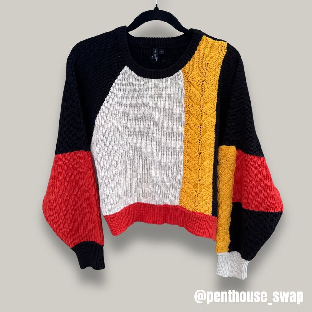 Colorblock Sweater with Dolman Sleeves, Size S